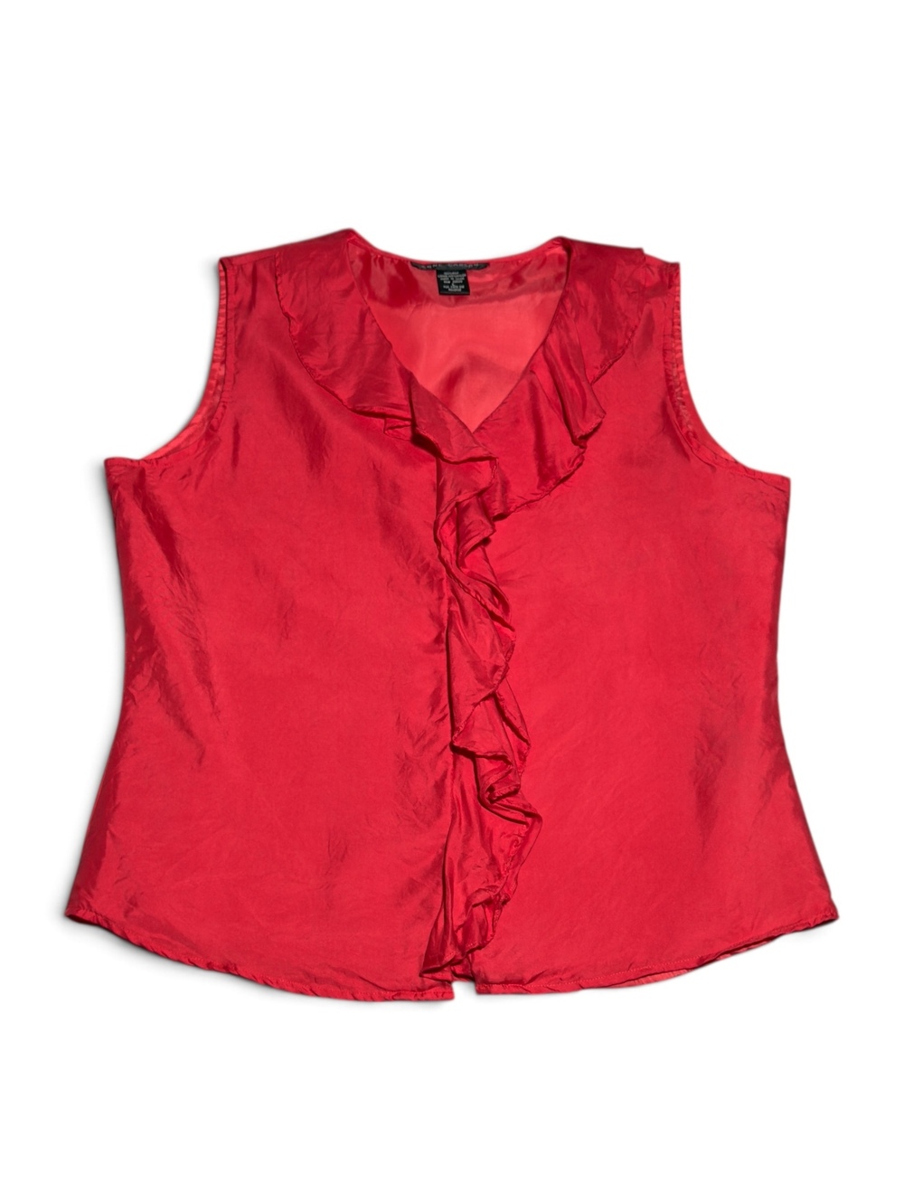 Vintage Anne Carson Red Silk Sleeveless Ruffle Blouse Size L